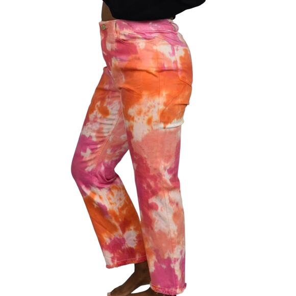 Trina Turk Tour Guide Jeans Pink Orange Tie Dye High Waist Straight Pant Size 2 - Picture 16 of 16